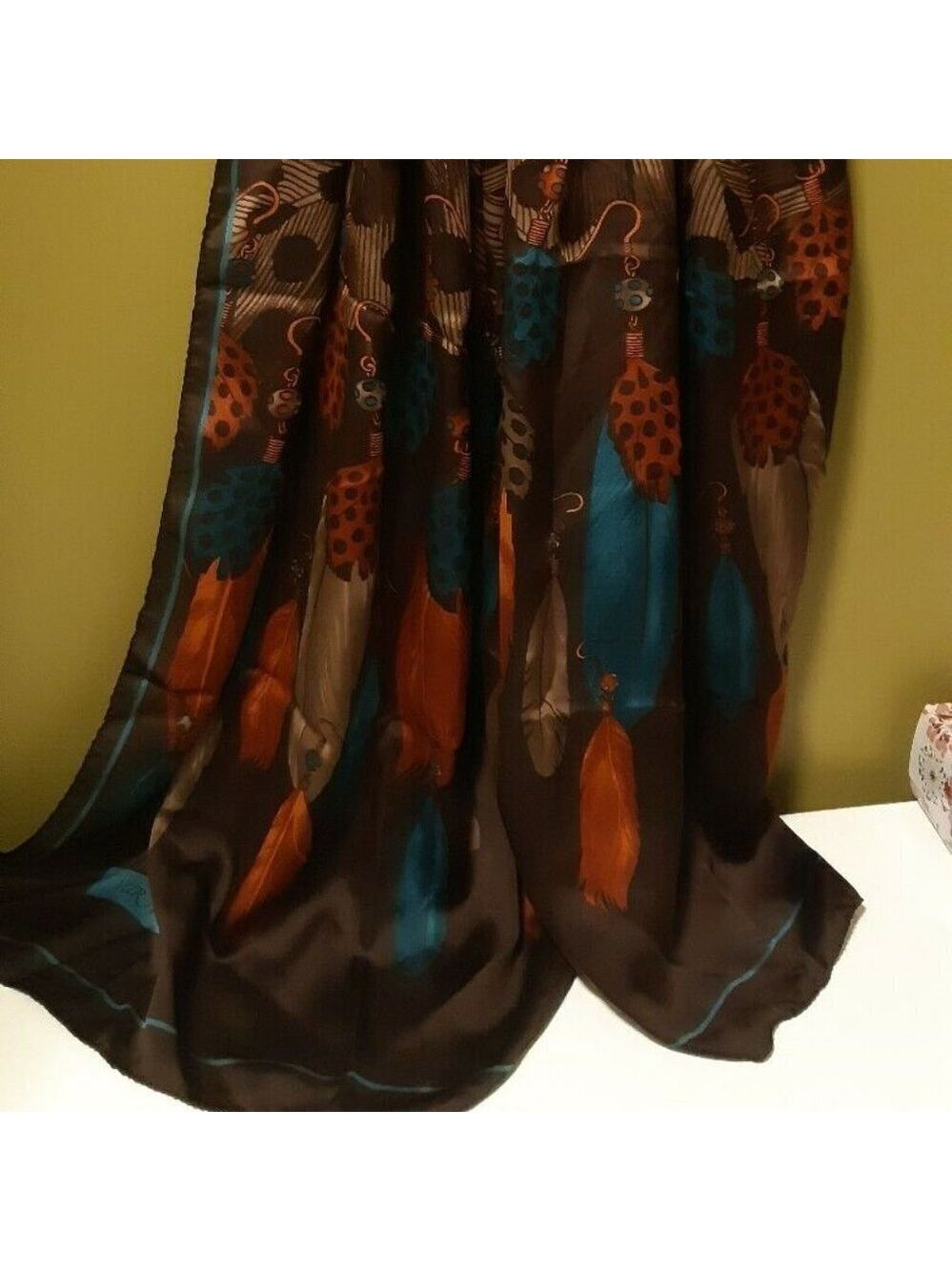 Nur Ipek Oblong silky feel polyester Feather Earrings scarf TRIBAL southwestern - Picture 10 of 11